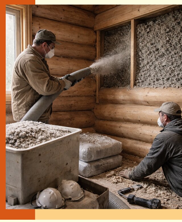 Утепление дома из бруса эковатой в Кызыле