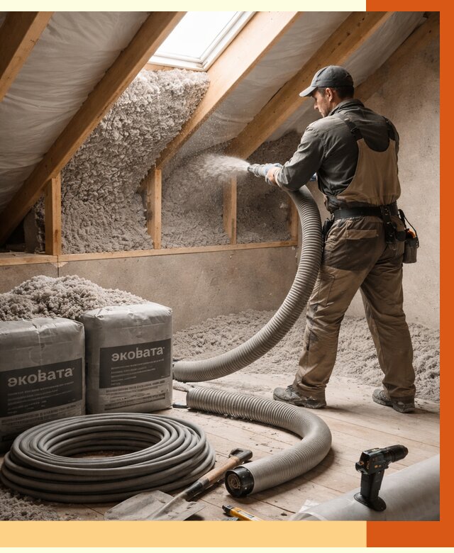 Утепление мансарды эковатой в Кызыле от 2282 руб/м2 — монтаж, задувка, цена | ТепломастерКзл
