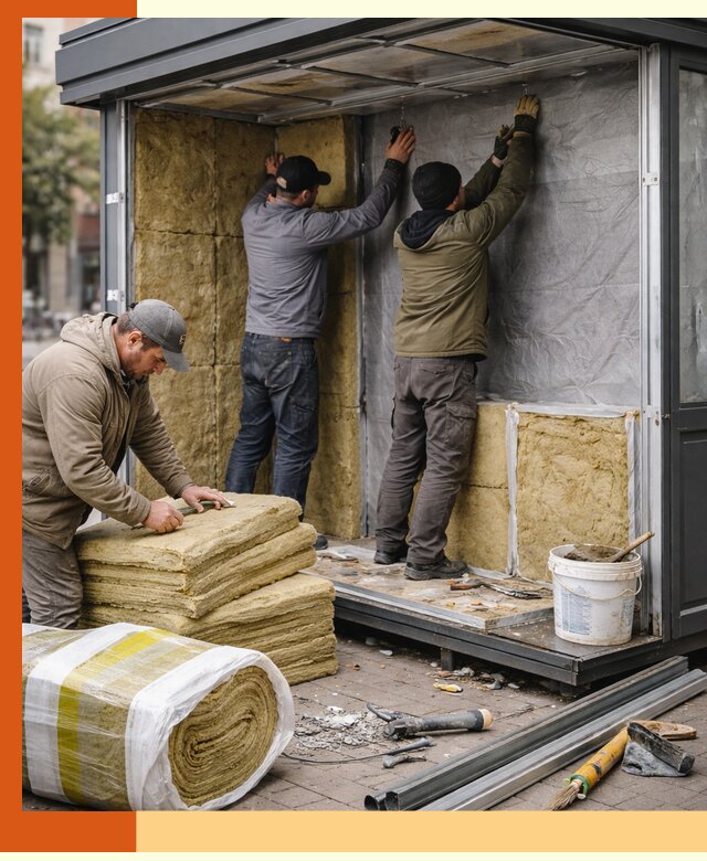 Утепление павильона шаурмы под ключ в Кызыле