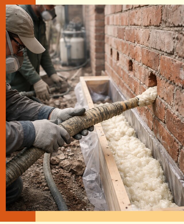 Заливка ППУ в пустоты кирпичной стены в Кызыле