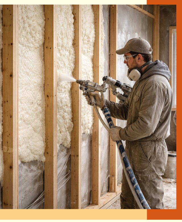 Утепление каркасной стены ППУ в Кызыле от 4408 руб./м2 под ключ | ТепломастерКзл