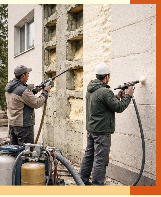 Заполнение пустот фасада в Кызыле от 4667 руб. — утепление пустот облицовки | ТепломастерКзл