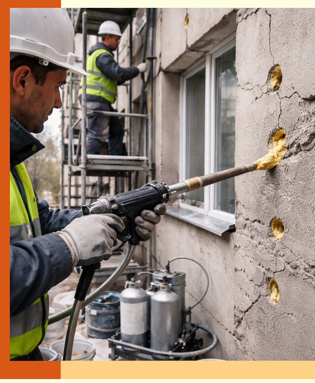 Заполнение пустот в фасаде и утепление стен в Кызыле